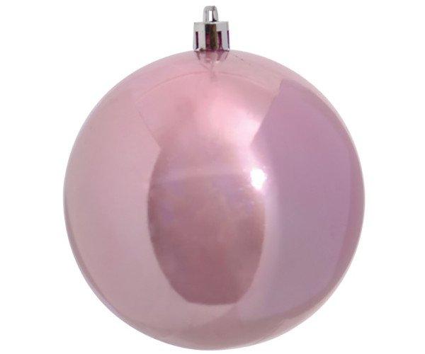 Ρόζ Γυαλιστερή Πλαστική Χριστουγεννιάτικη Μπάλα 8cm (Σετ 6 τμχ)